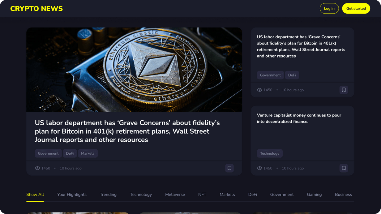 Crypto News Portal Showcase Main Screen