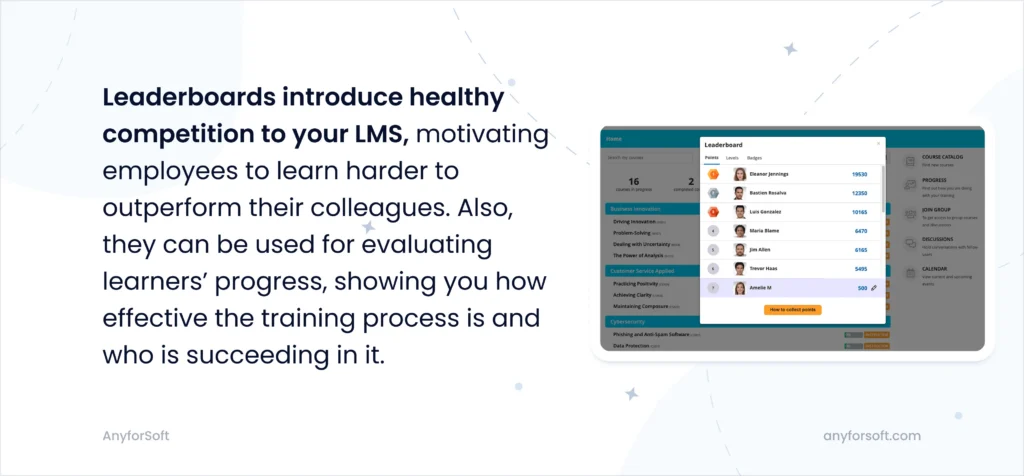 Leaderboard view displaying learners ranked by score